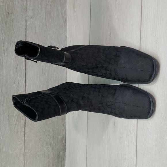 Coach Womens Black Signature Heels Ankle Boots Square Toe shoes sz 6B - Picture 2 of 12
